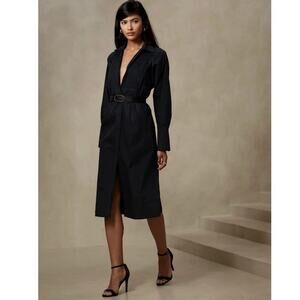 Banana Republic Pintuck Bib Midi Cotton Shirtdress Black XL Minimalist